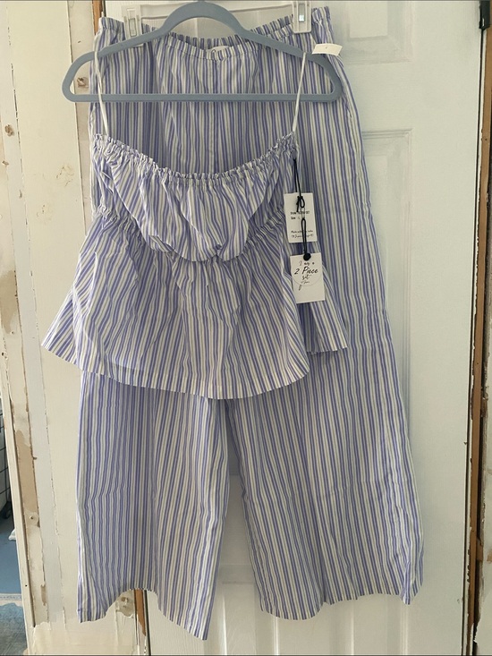 Jopna Other - Striped blue and white Two-Piece Set - strapless Top & Wide Leg Pants